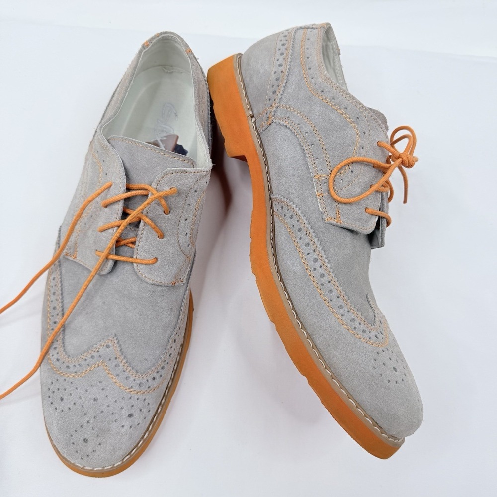 GBX AOLUN SHOES 134078 GREY Wingtip Nubuck Orange Soles Mens Size 11.5M